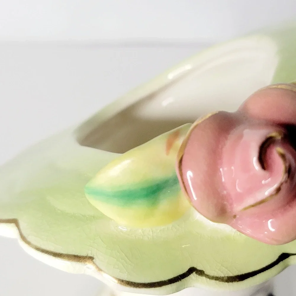Vintage Lady Head Vase Porcelain Japan Style Green Hat and Dress Floral